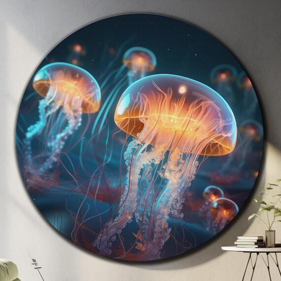 Jellyfish Wall Art Tempered Glass Wall Art Glass Printing Round Glass Art Circle Wall Art Jellyfish Wall Decor Large Glass Wall Art