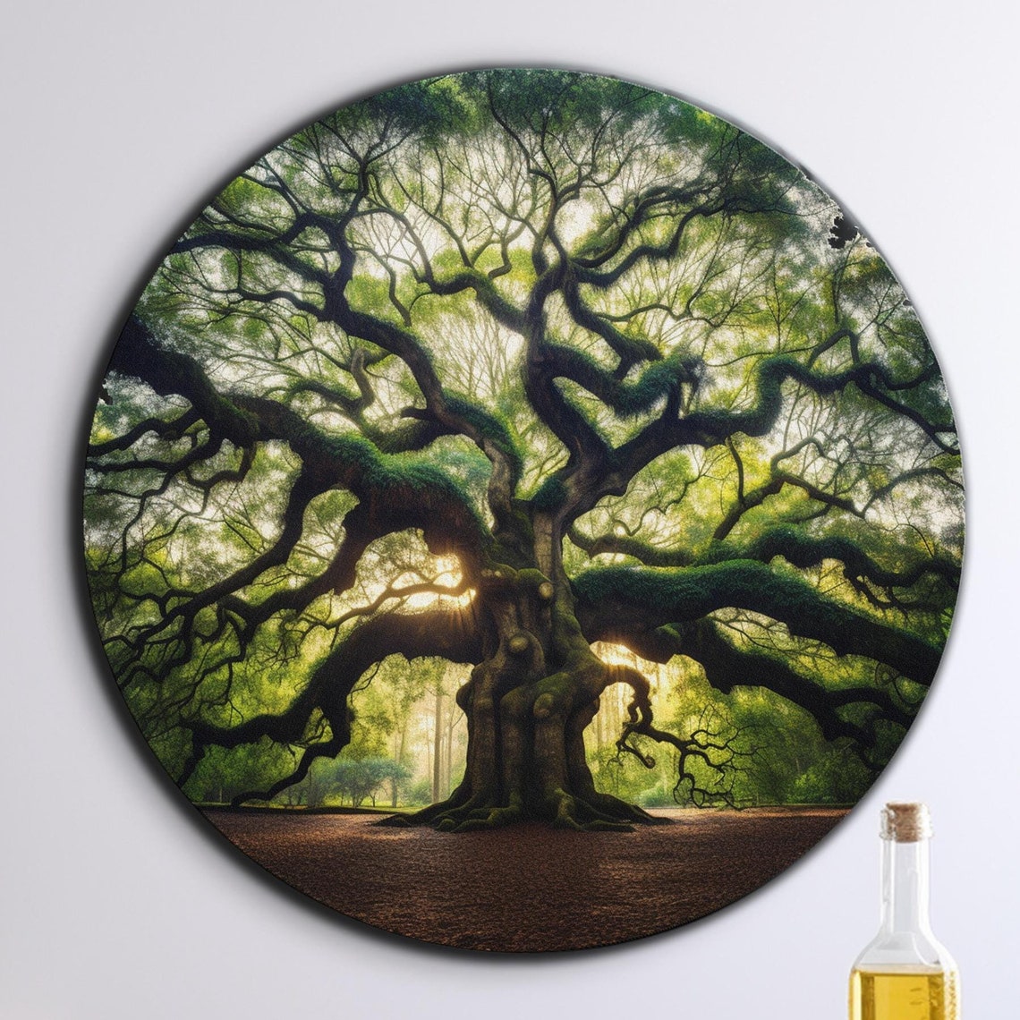 Ancient Angel Oak Tree Mossy Branches Sunlit Canopy Round Wall Art
