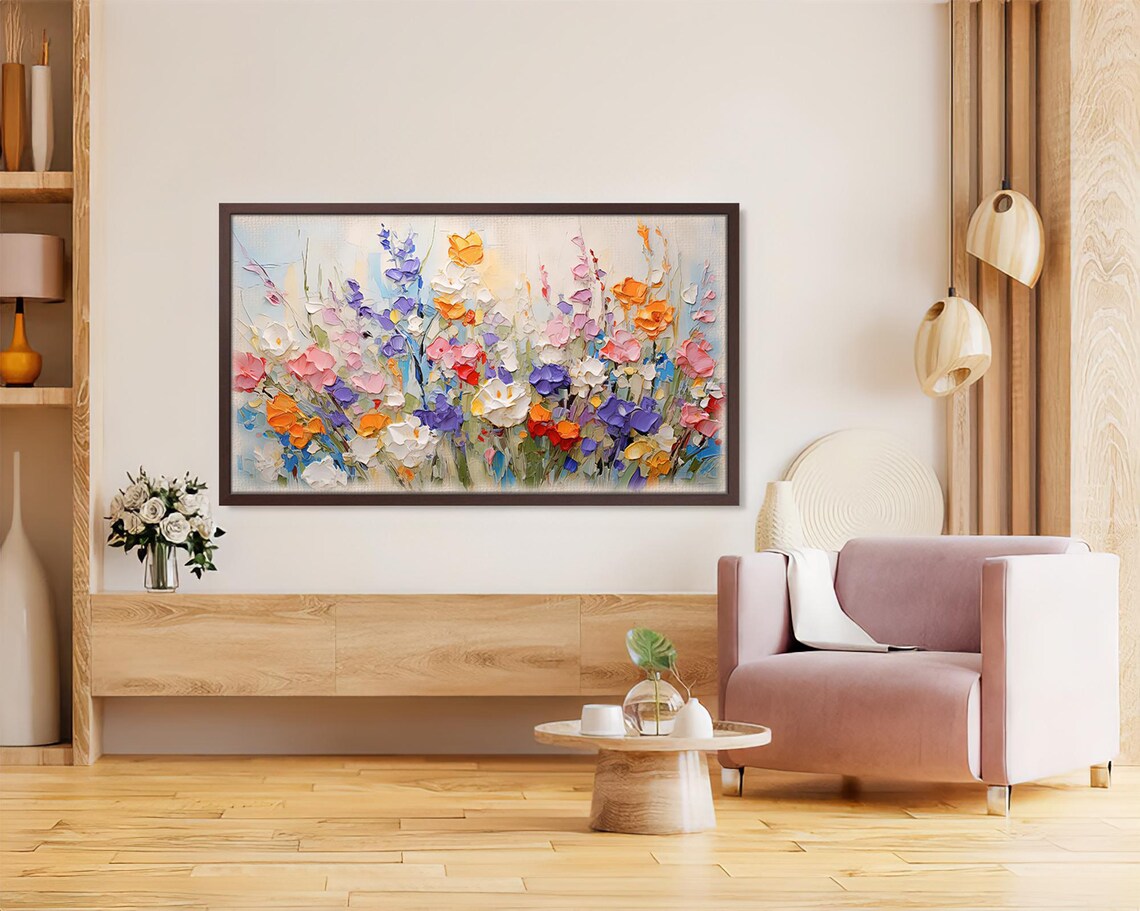Colorful Wildflower Meadow Impasto Oil Painting Spring Bloom Poster - Image 2