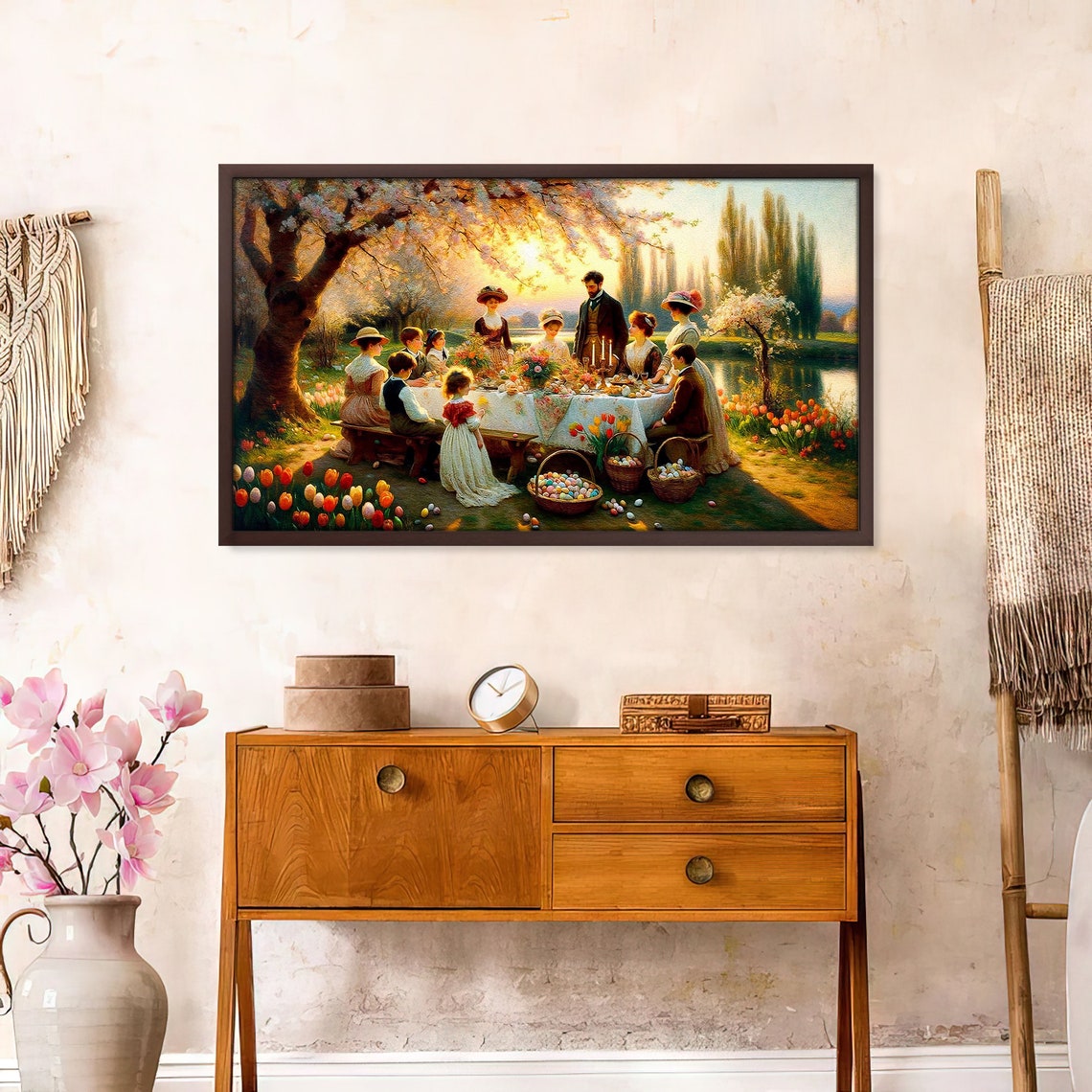 Vintage Easter Family Feast Blossom Trees Lake Spring Art Print - Image 2