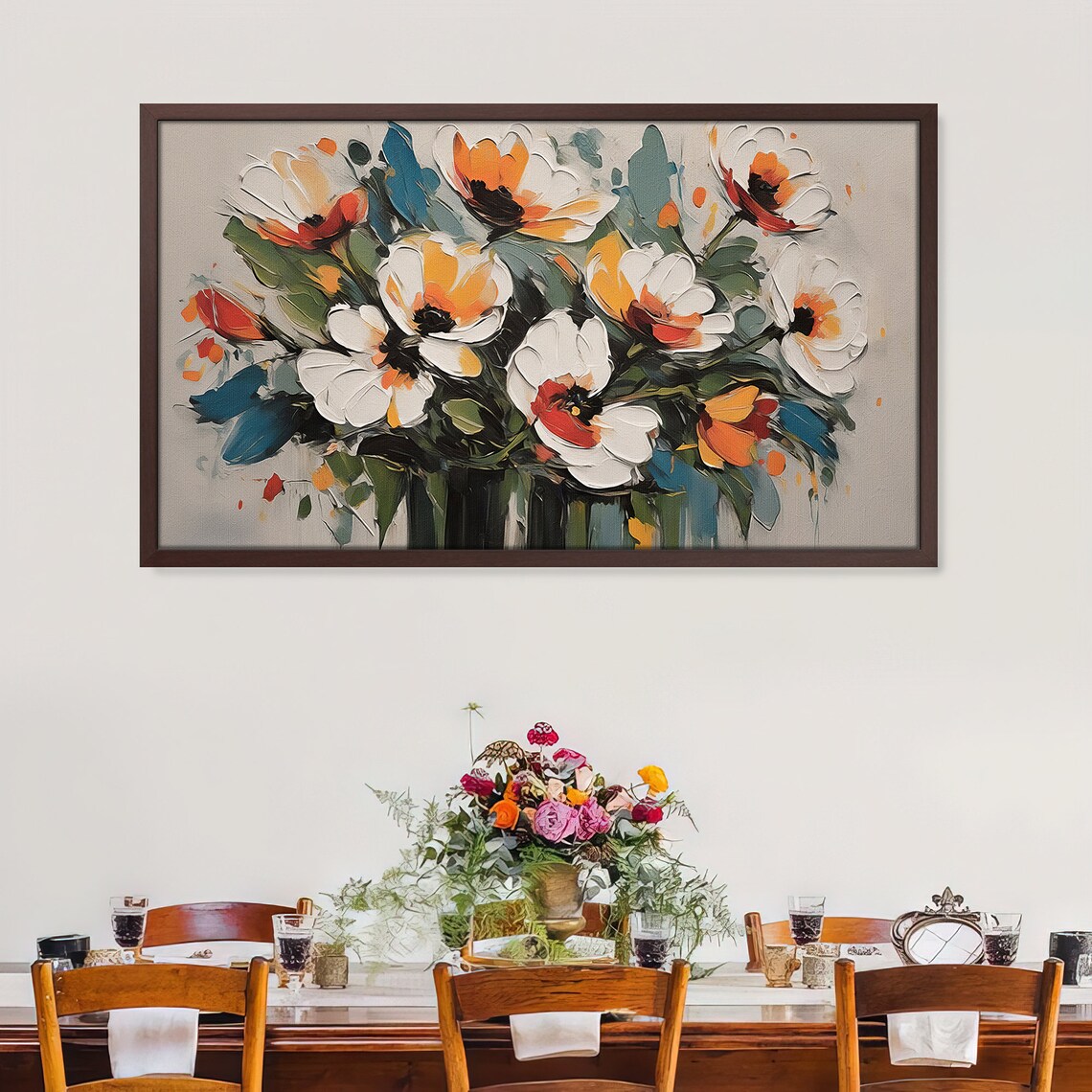 White Orange Poppies Impasto Bouquet Gray Textured Flower Art Poster - Image 2