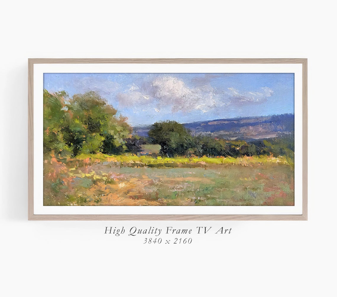Frame Tv Art Summer Landscape Oil Painting Impressionist Artwork Textured Frame Tv Country Scenery Blue Sky Tv Decor - Image 3