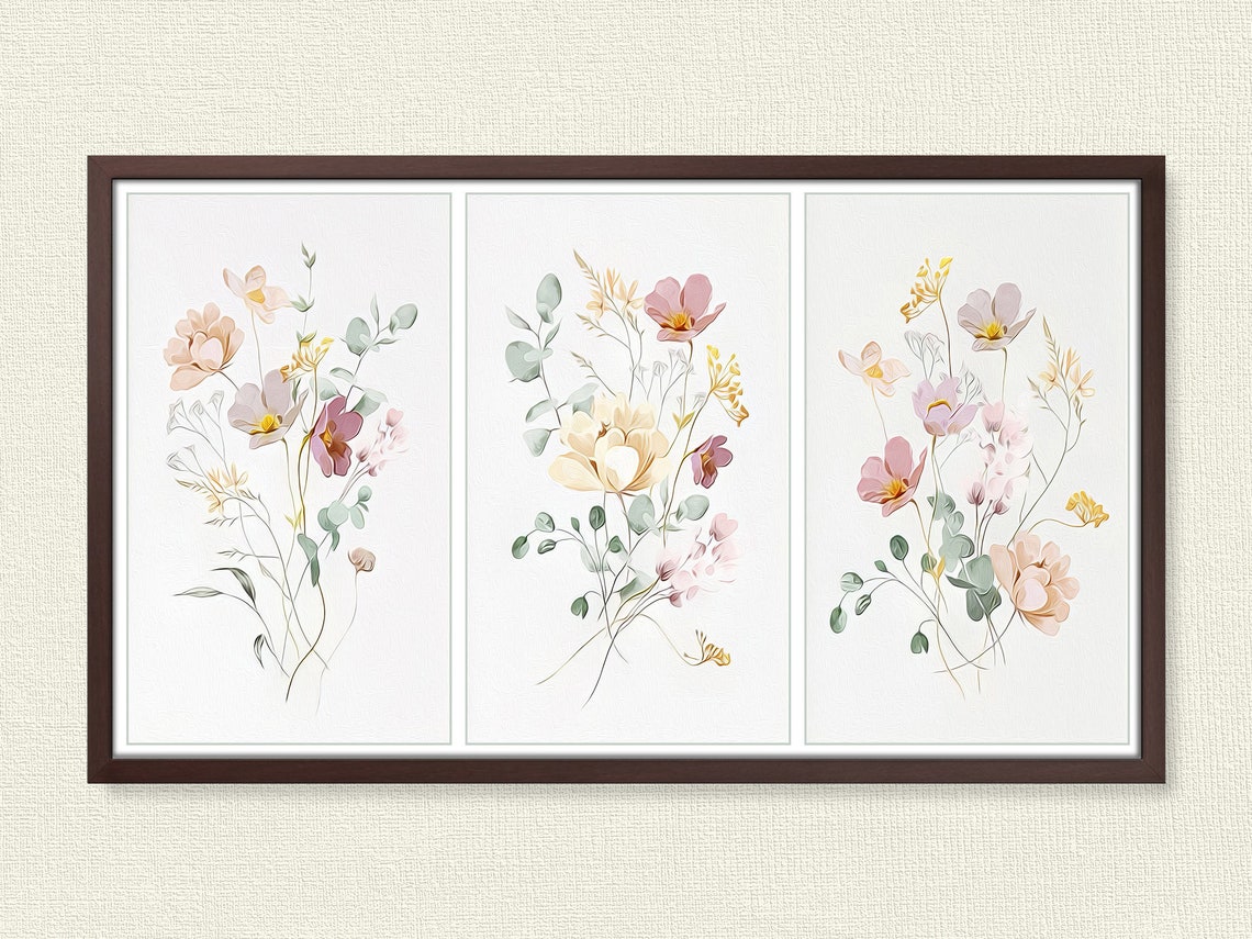 Pastel Wildflower Gallery Triptych Blush Sage Delicate Art Poster - Image 3