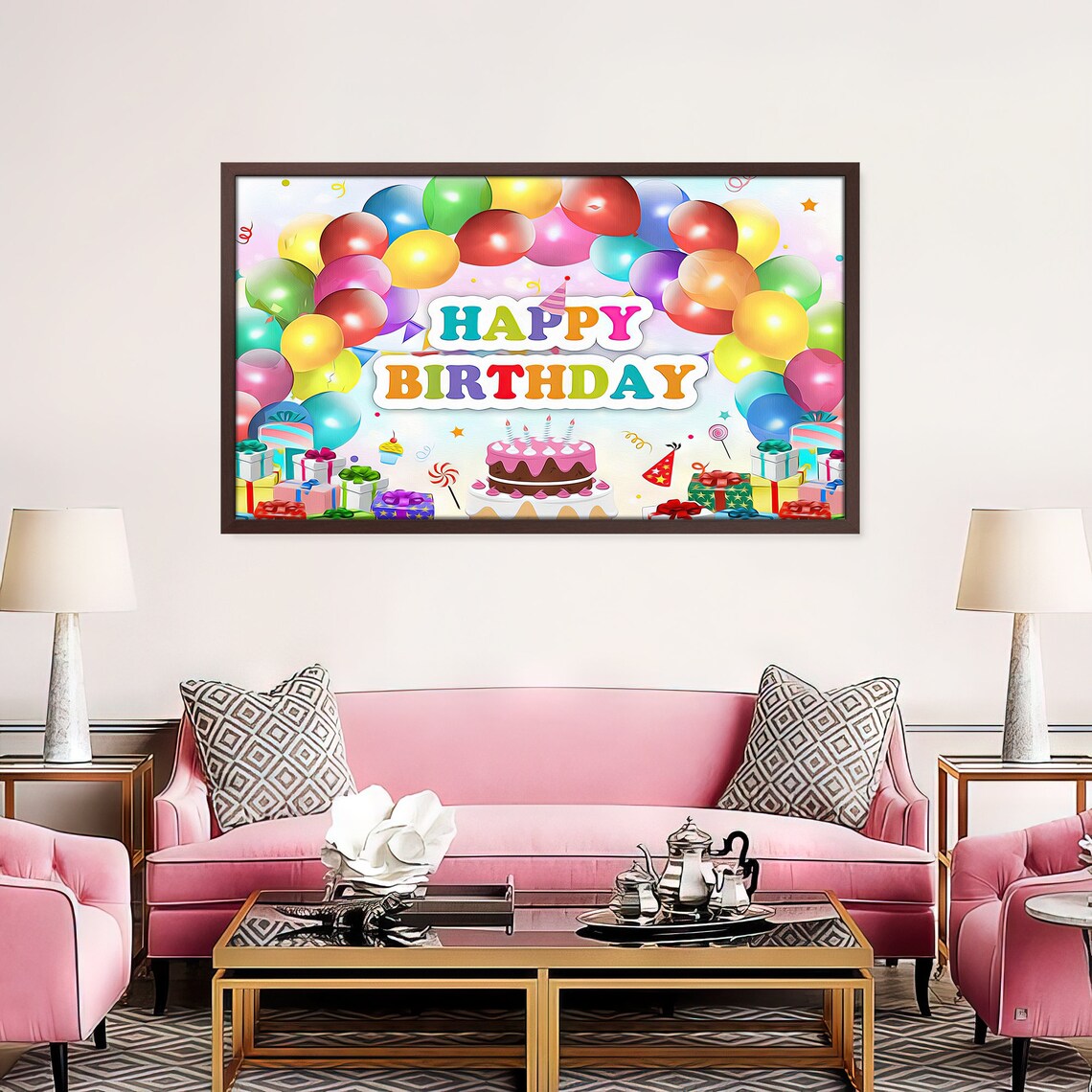 Colorful Happy Birthday Balloons Cake Gifts Celebration Art Poster - Image 2