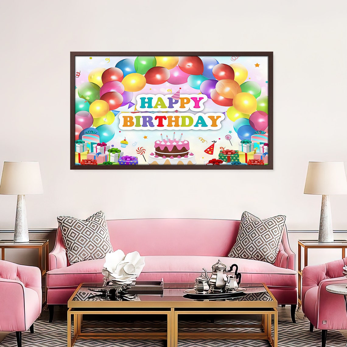 Frame Tv Art Happy Birthday Cake Balloons Birthday Decorations - Image 2