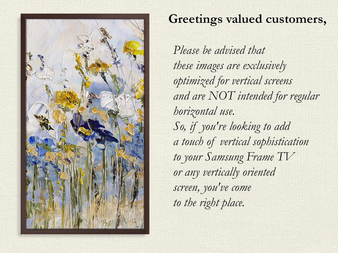 Vertical Yellow Blue Abstract Wildflowers Impasto Oil Painting Print - Image 4