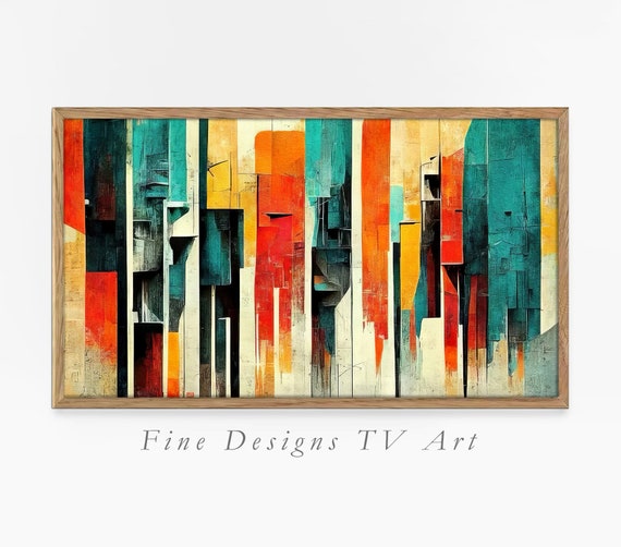 Frame Tv Art Abstract Geometric Shapes Retro Colors Mid Century Modern Art Tv