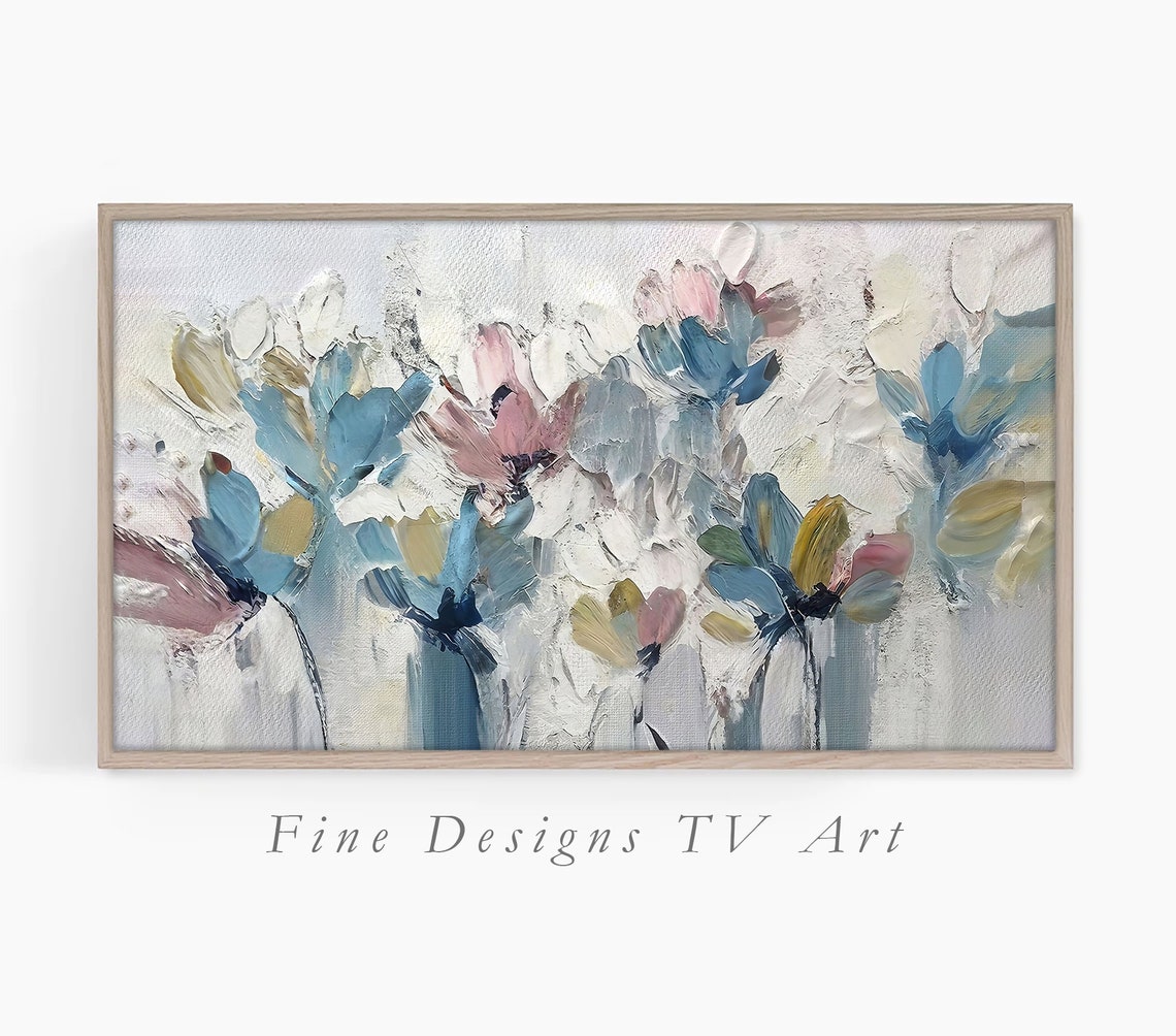 Rustic Pastel Wildflowers Dusty Blue Blush Pink Neutral Art Poster