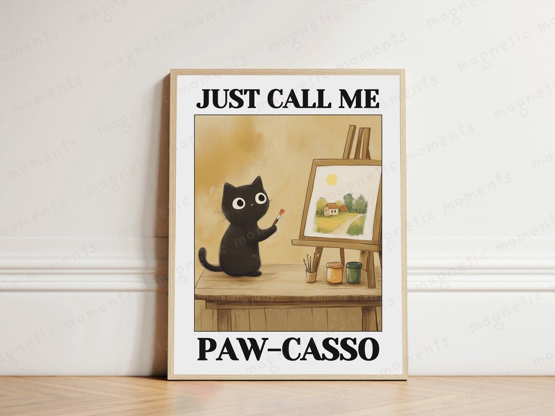 Just Call Me Paw-casso Adorable Funny Black Cat Artist Painter Poster