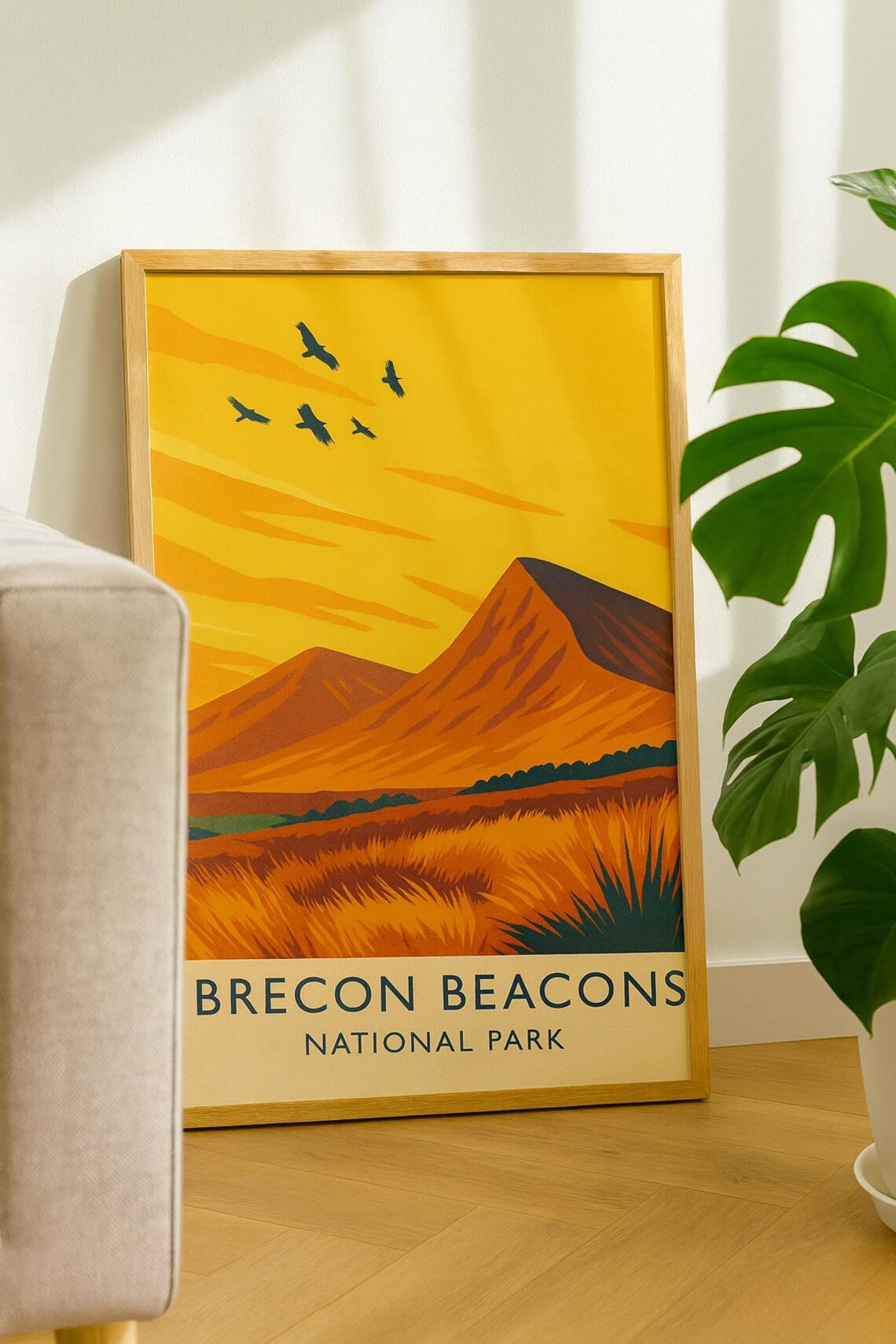 Brecon Beacons National Park Sunset Travel Poster Wales Mountains