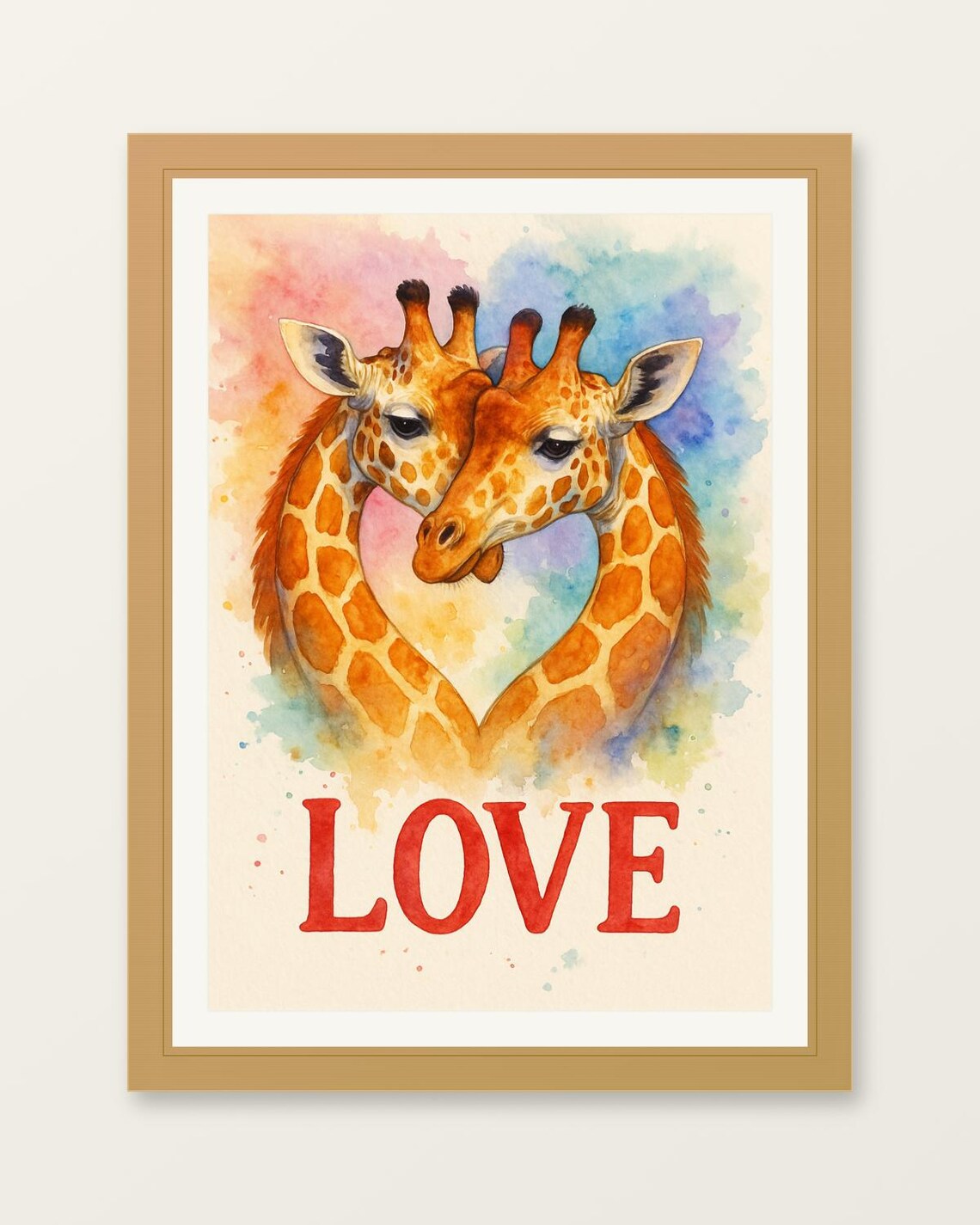 Giraffes In Love Watercolor Art Print Motivational Bedroom Decor