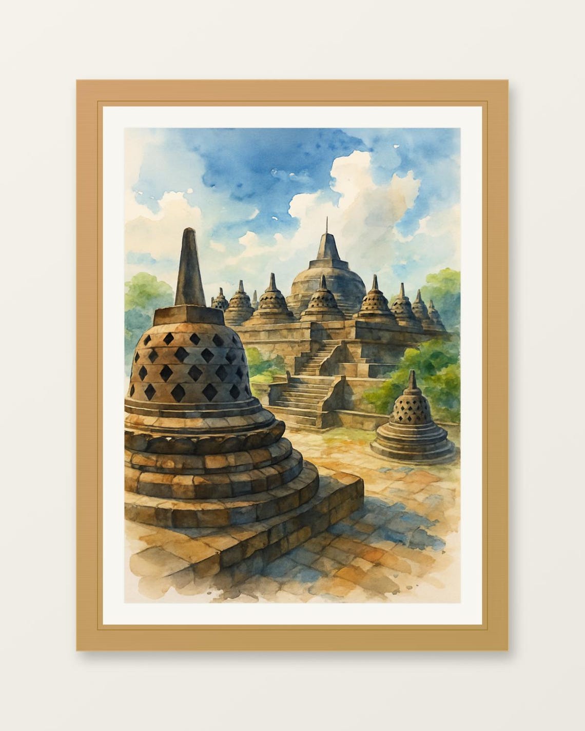 Borobudur Temple Indonesia Ancient Buddhist Stupas Travel Poster