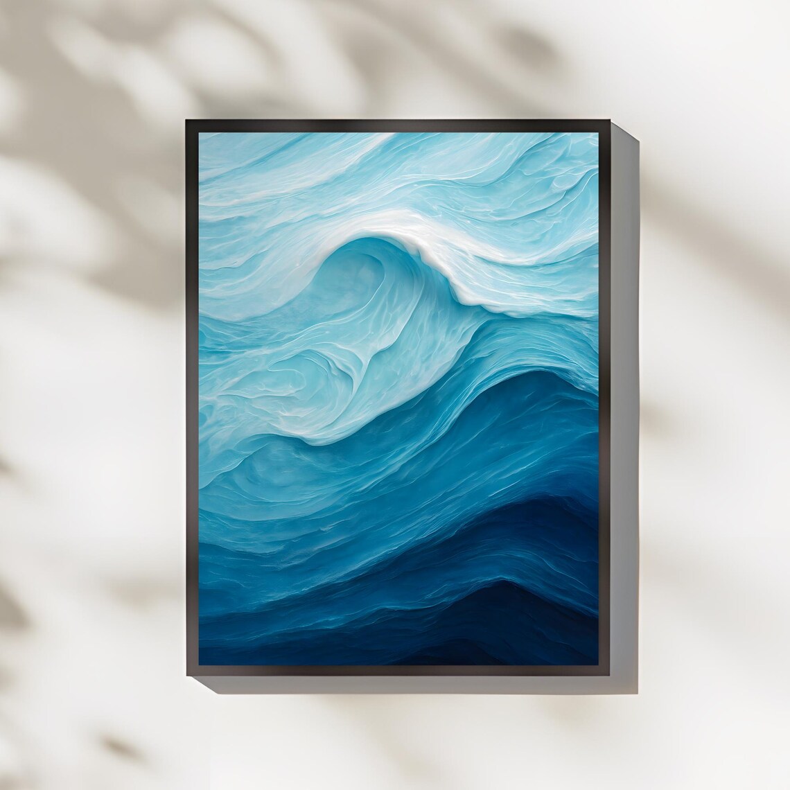 Abstract Blue Ocean Wave Swirl Modern Coastal Living Room Poster