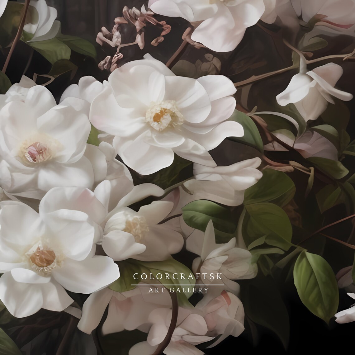 White Roses In Glass Vase Moody Still Life Vintage Floral Art Print - Image 2