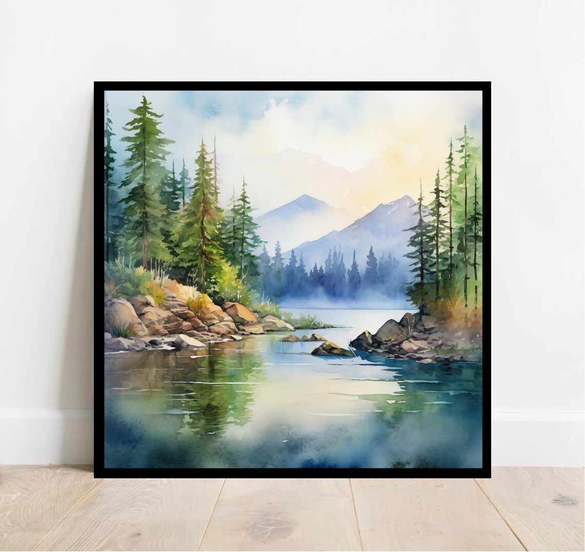Mountain River Landscape Watercolor Art Print - Image 3