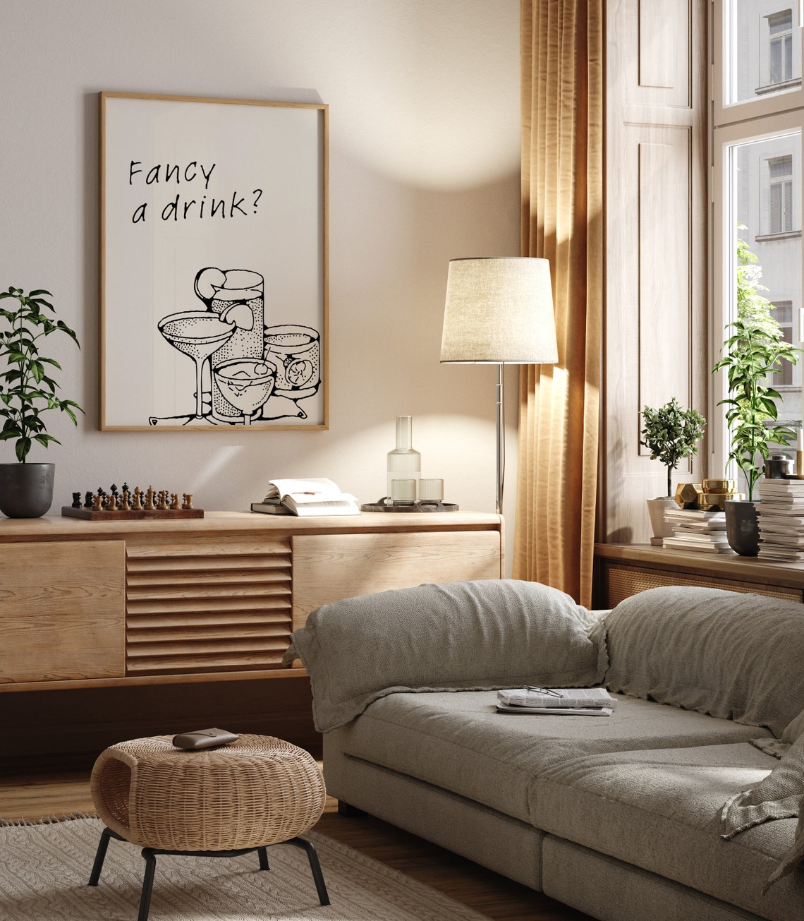 Fancy A Drink Cocktail Glasses Line Art Bar Cart Decor Poster - Image 8