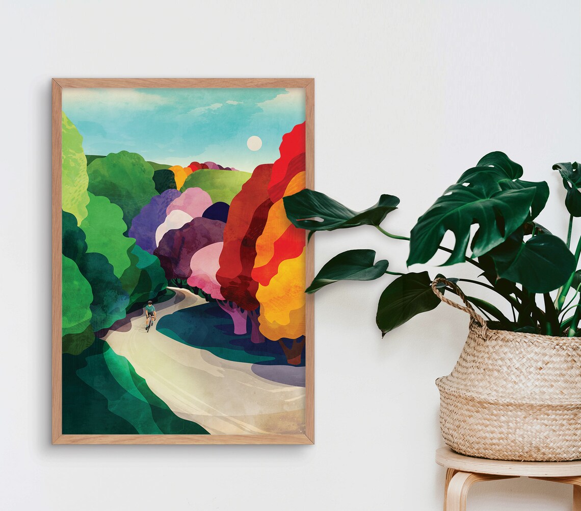 Cycling In The Forest Art Print, Nature Scene - Image 2