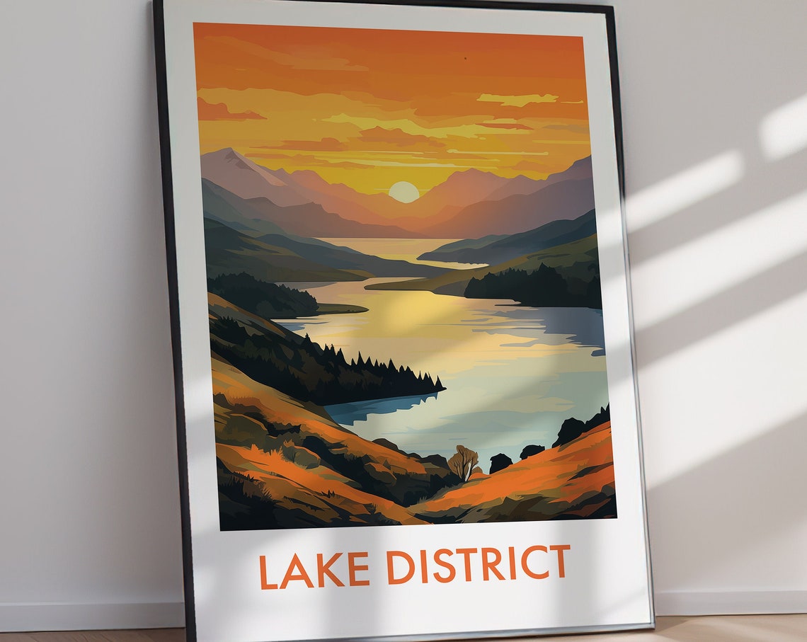 Lake District Sunset Lake Golden Mountains Evening Travel Poster - Image 3