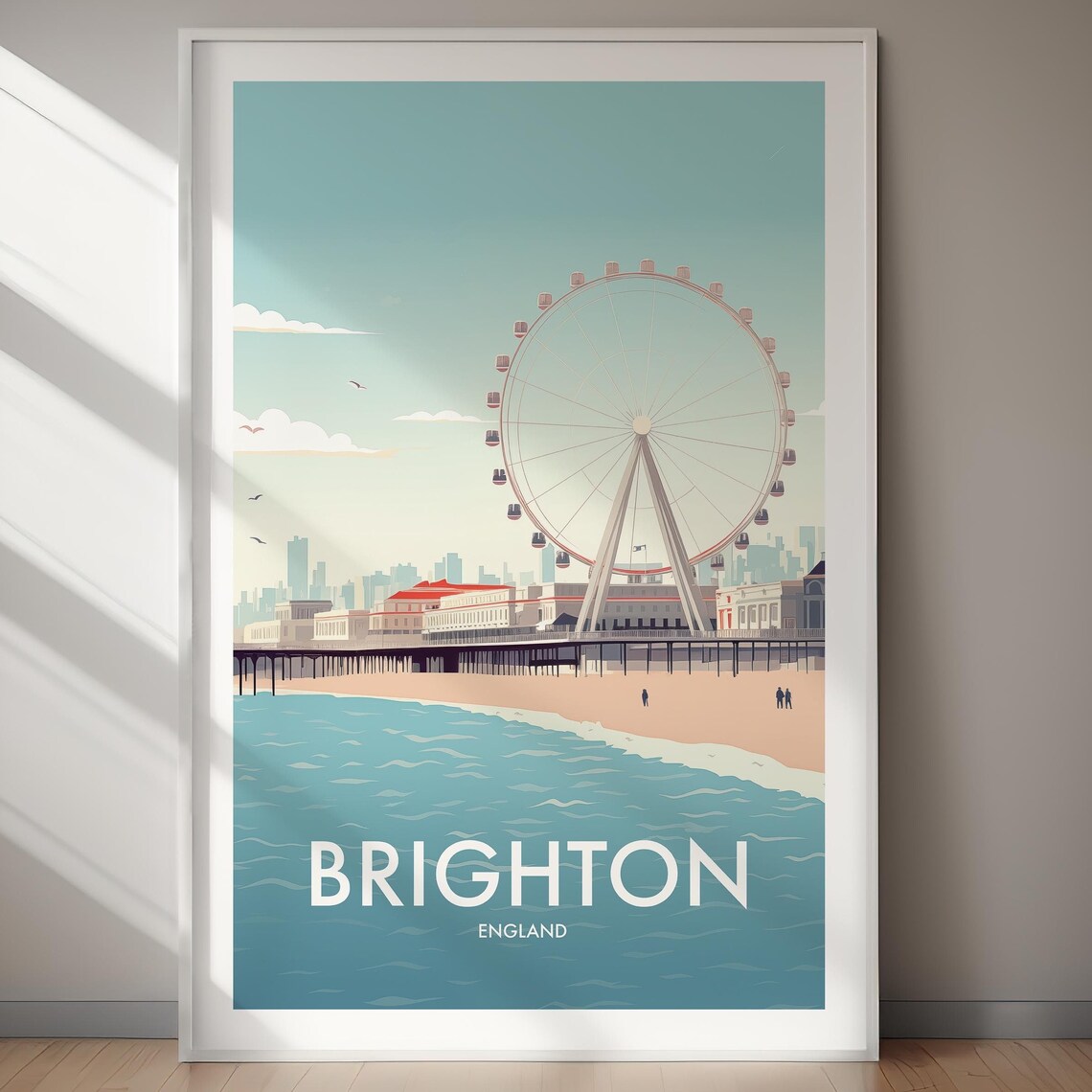 Brighton England Pier Ferris Wheel Seaside Beach Travel Poster
