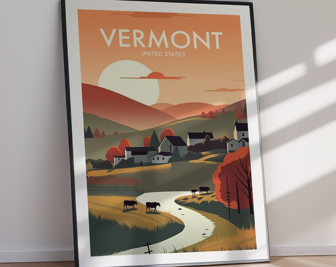 Vermont Travel Poster, Holiday Home Decor Art - Image 2
