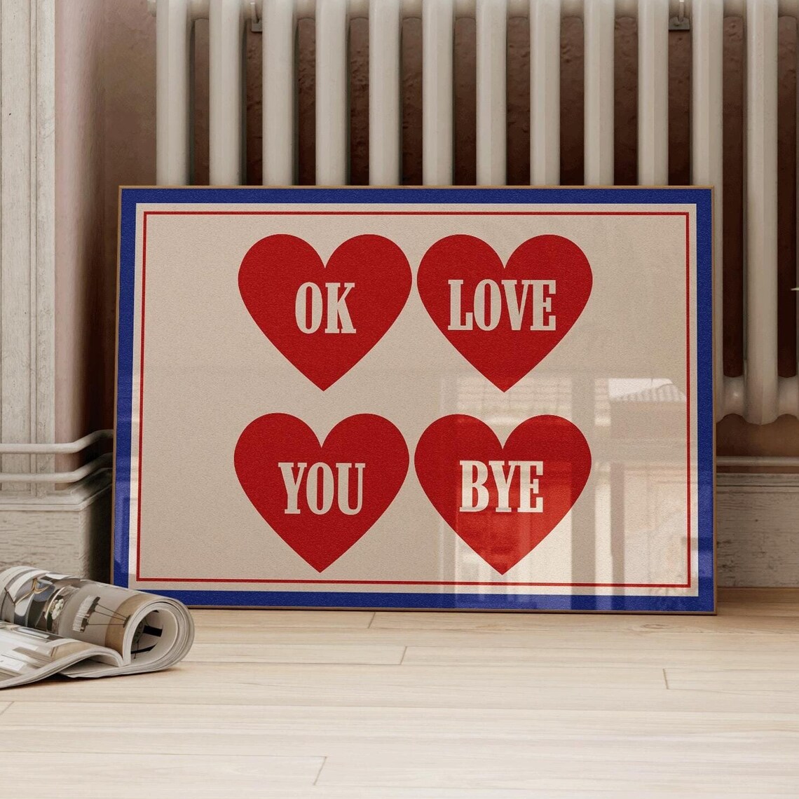 Ok Love You Bye Vintage Heart, Mid-Century Art Print
