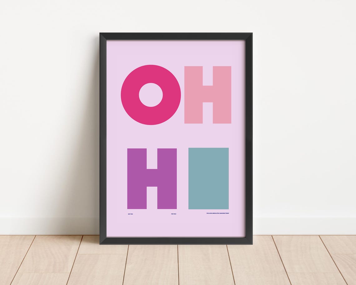 Oh Hi Color Block Pastel Letters Modern Entryway Typography Poster