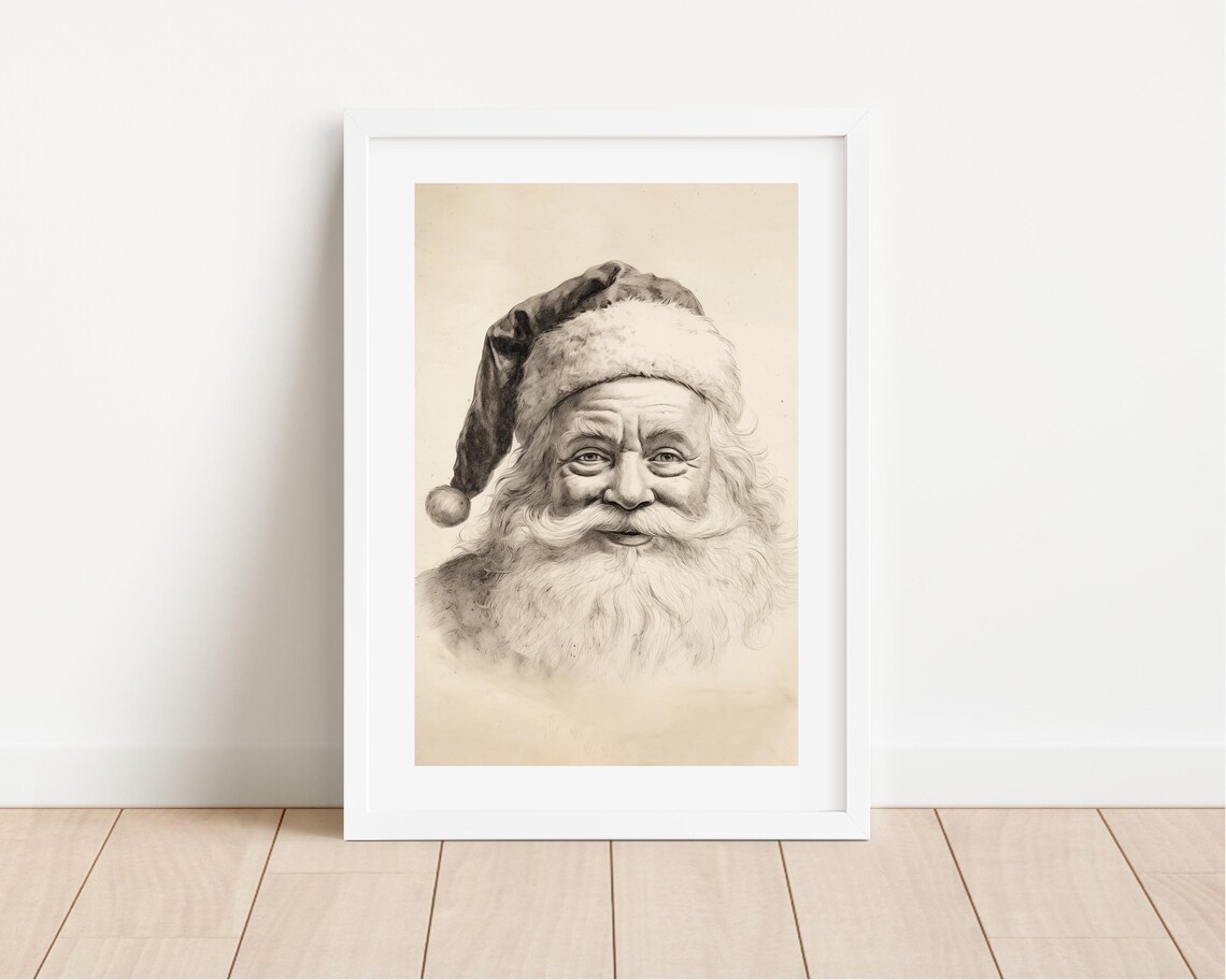 Vintage Santa Sketch Print, Christmas Hallway Decor - Image 2
