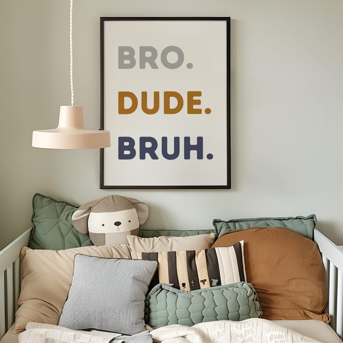 Bro Dude Bruh White Colorful Text Boys Room Quote Art Poster - Image 2