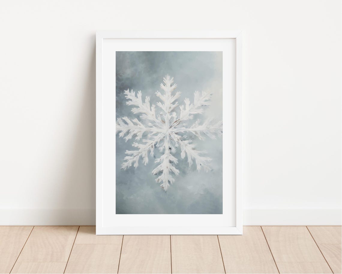 Elegant White Snowflake On Soft Icy Grey Blue Winter Scene Poster - Image 2