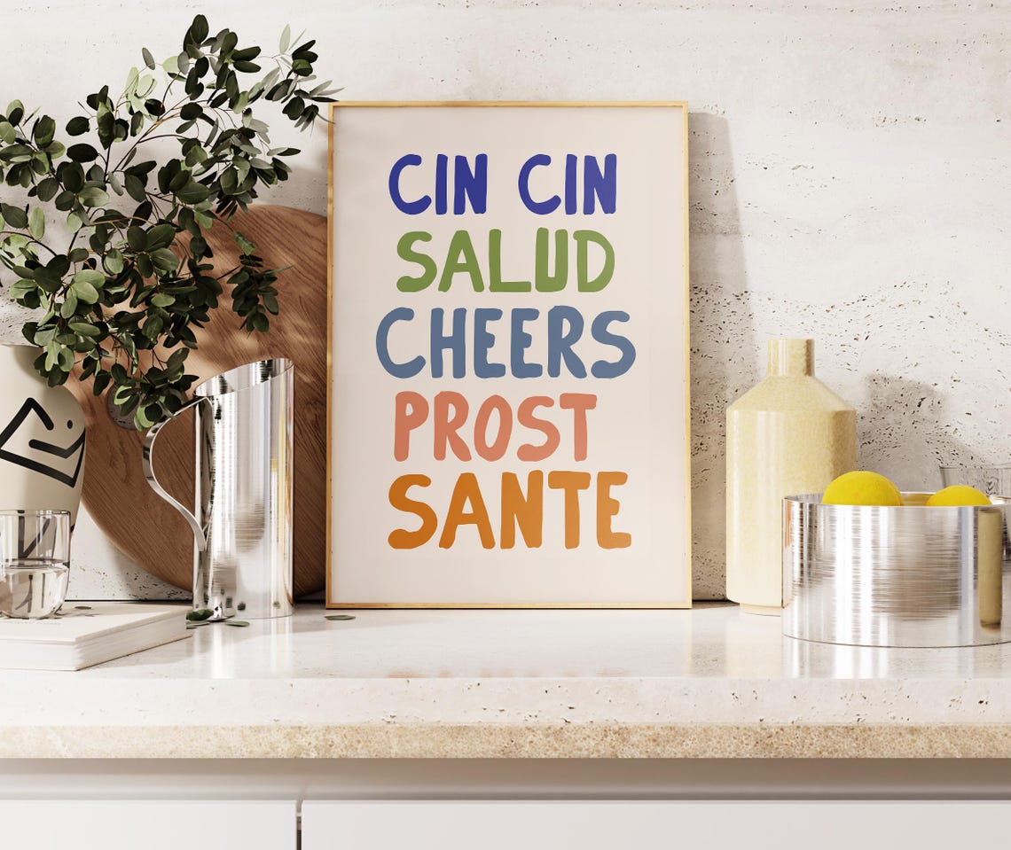 Cin Cin Salud Cheers Prost Sante Fun Multilingual Cheers Poster - Image 4