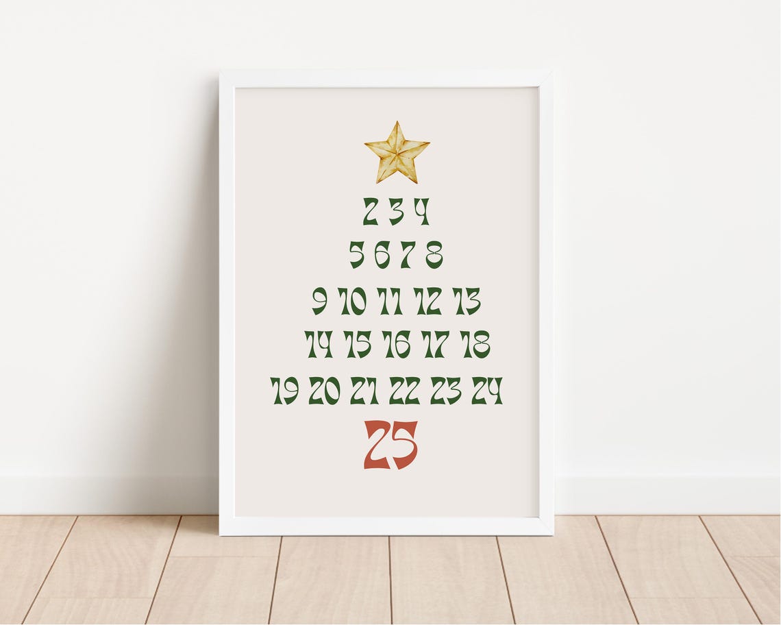 25 Days Of Christmas Tree Numbers Countdown Gold Star Poster - Image 2