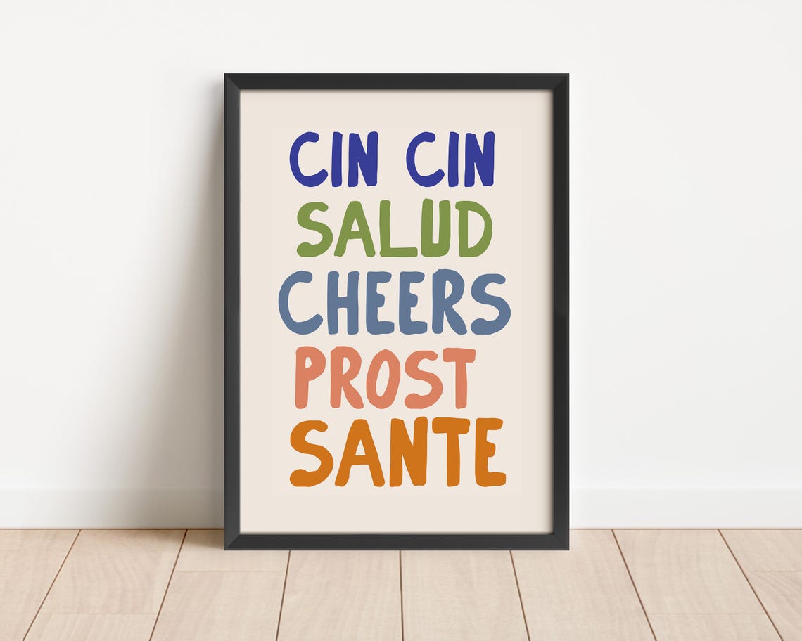 Cin Cin Salud Cheers Prost Sante Fun Multilingual Cheers Poster - Image 3