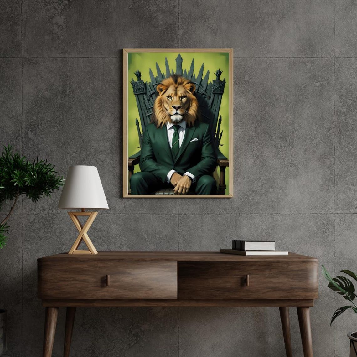 Majestic Lion in Green Suit, Modern Art Print - Image 2