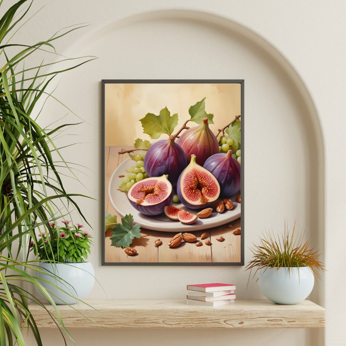 Kitchen Decor Wall Art Blue Grapes And Sliced Figs On Plate Wall Art Home Wall Art Grapes Wall Art - Image 3