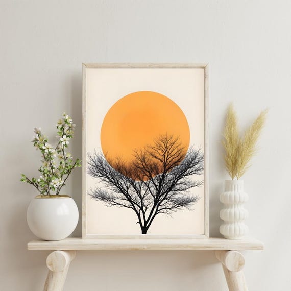 Wall Art Tree With Branches Under Shining Sun Abstract Wilderness Art Modern Art Rustic Scenic Multicolor For Living Room