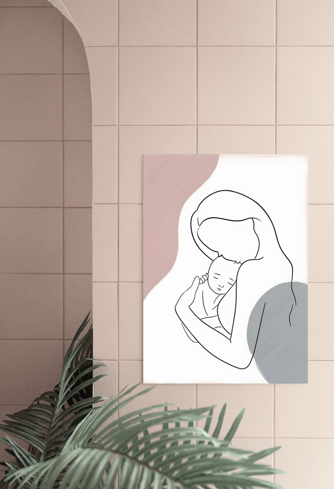Tender Mother and Baby Minimalist Line Art Nursery Wall Poster - Image 4