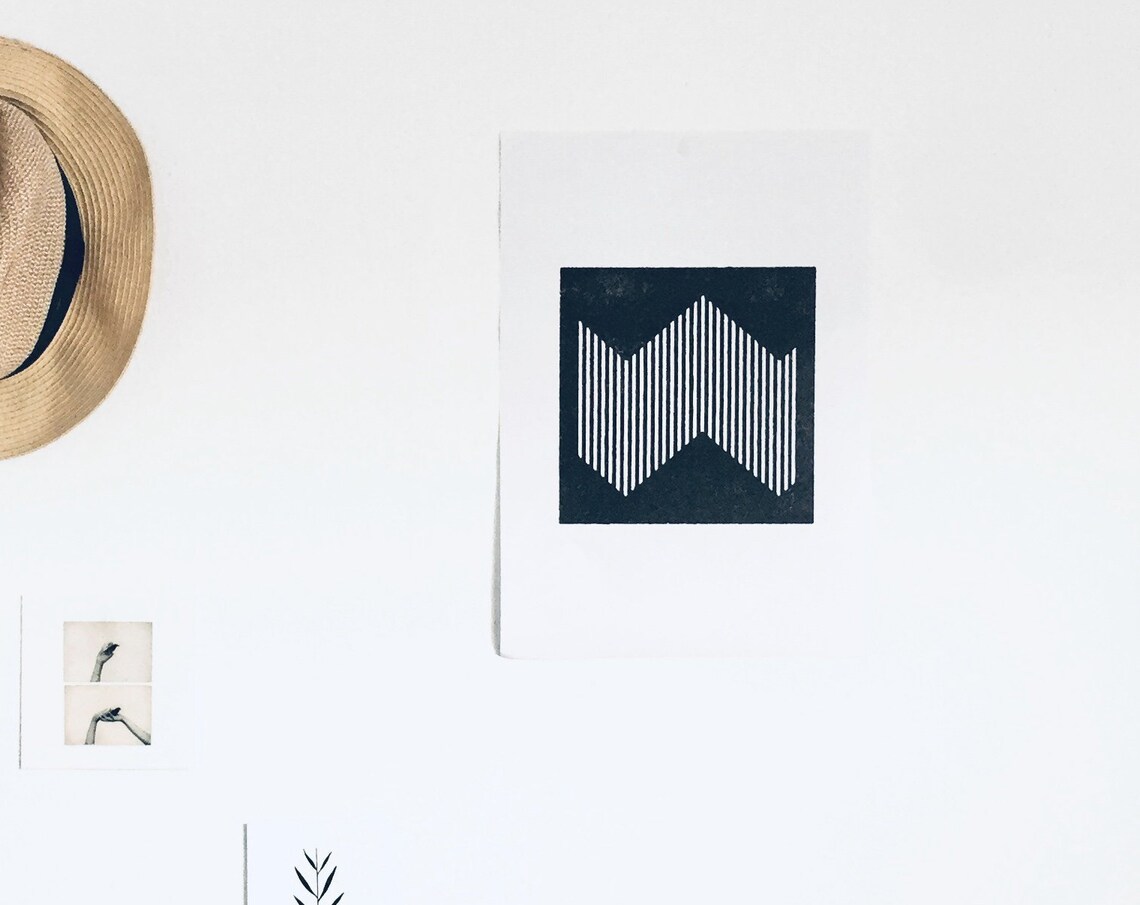 Aztec Linocut, Minimalist Contemporary Art Print