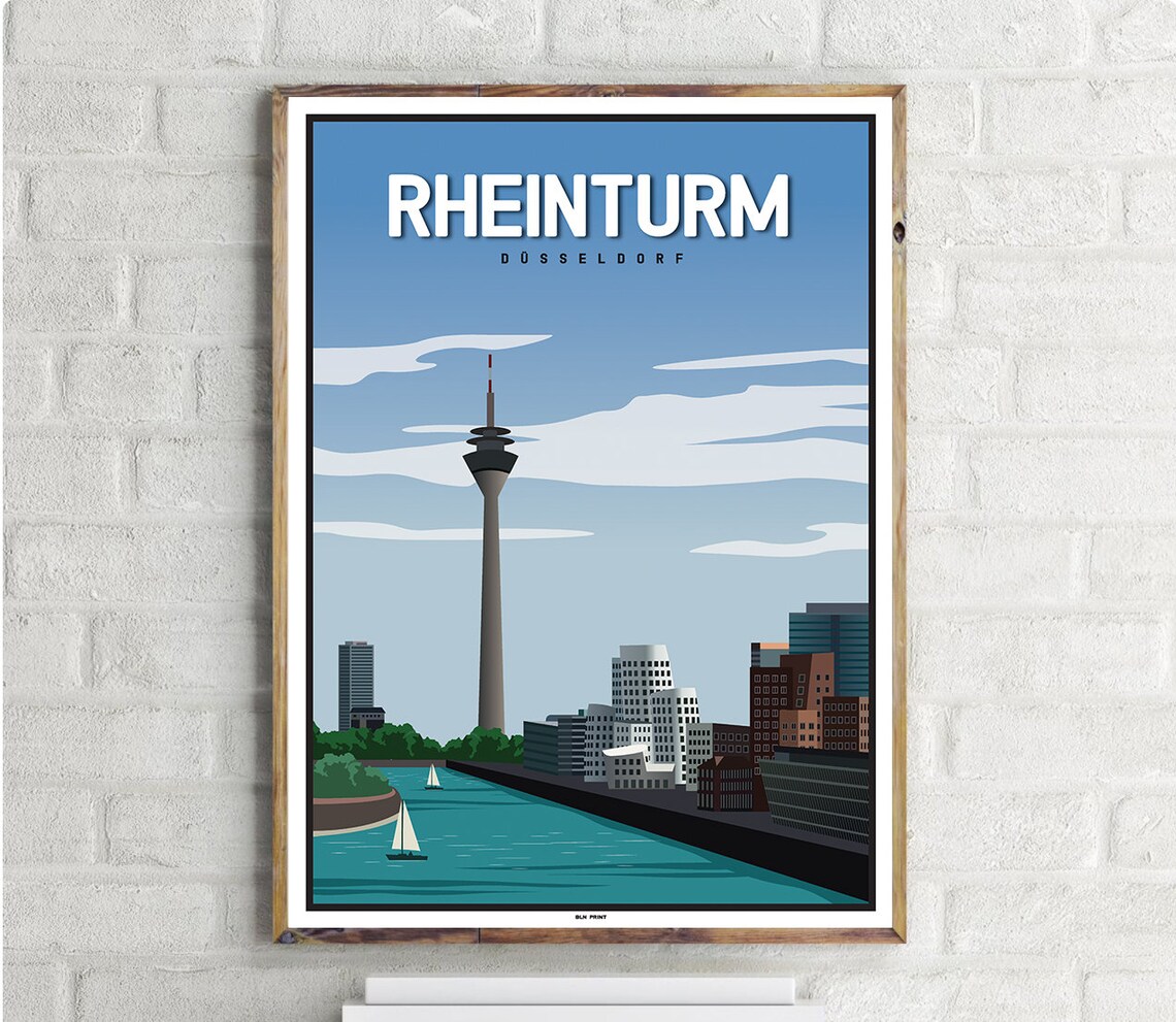 Rheinturm Düsseldorf Vintage Travel Poster