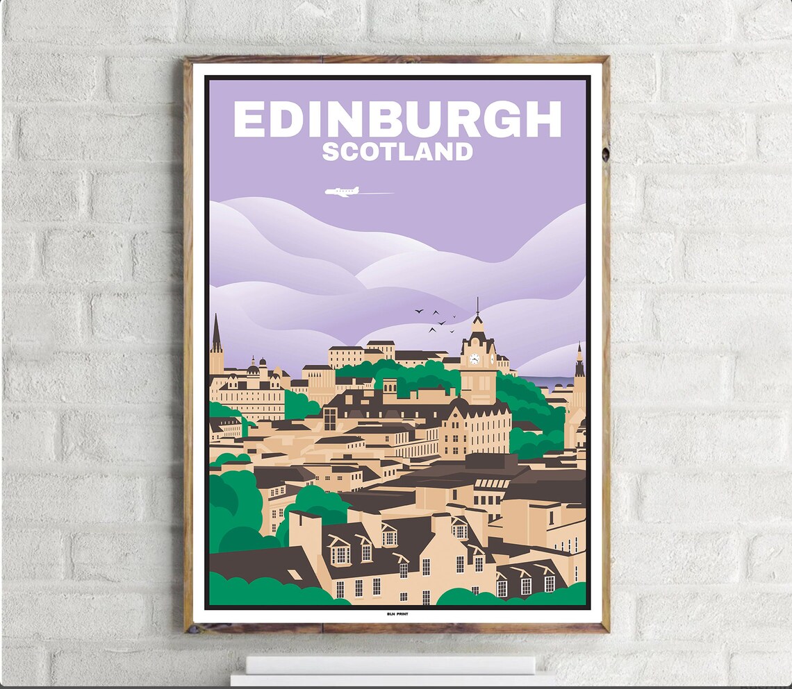 Downtown Edinburgh Vintage Travel Poster
