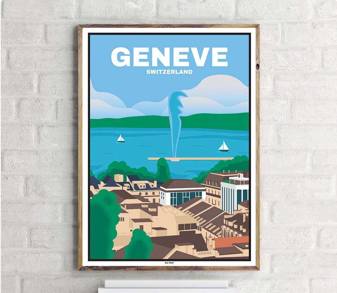 Genfersee Vintage Travel Poster, Lake Geneva