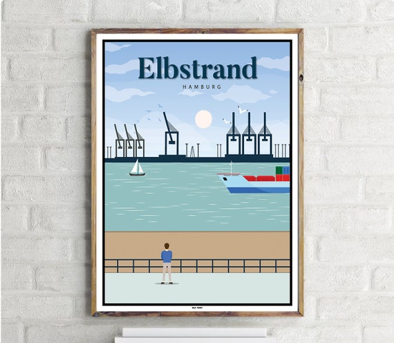 Elbstrand Hamburg Vintage Travel Poster
