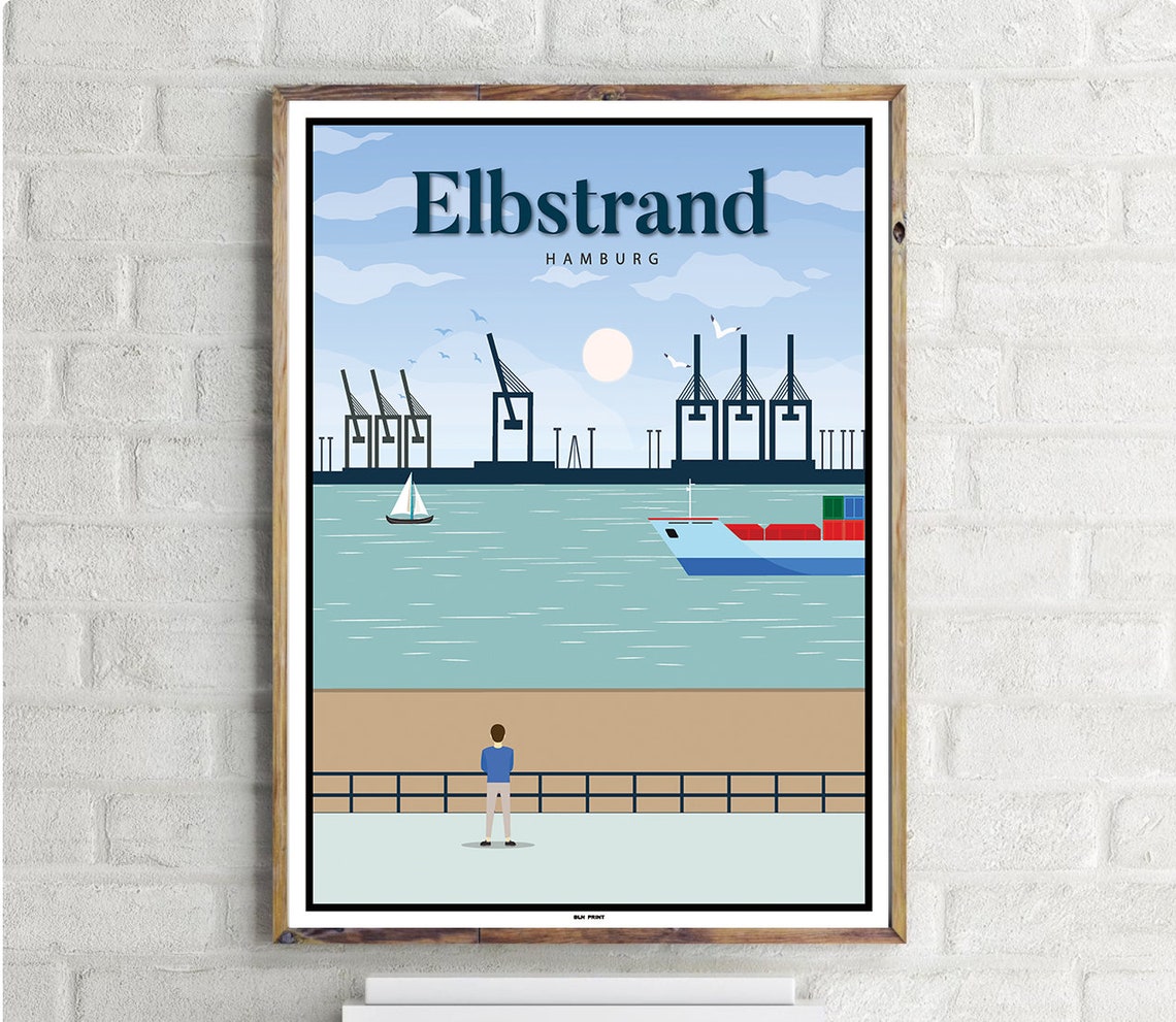 Elbstrand Hamburg Vintage Travel Poster