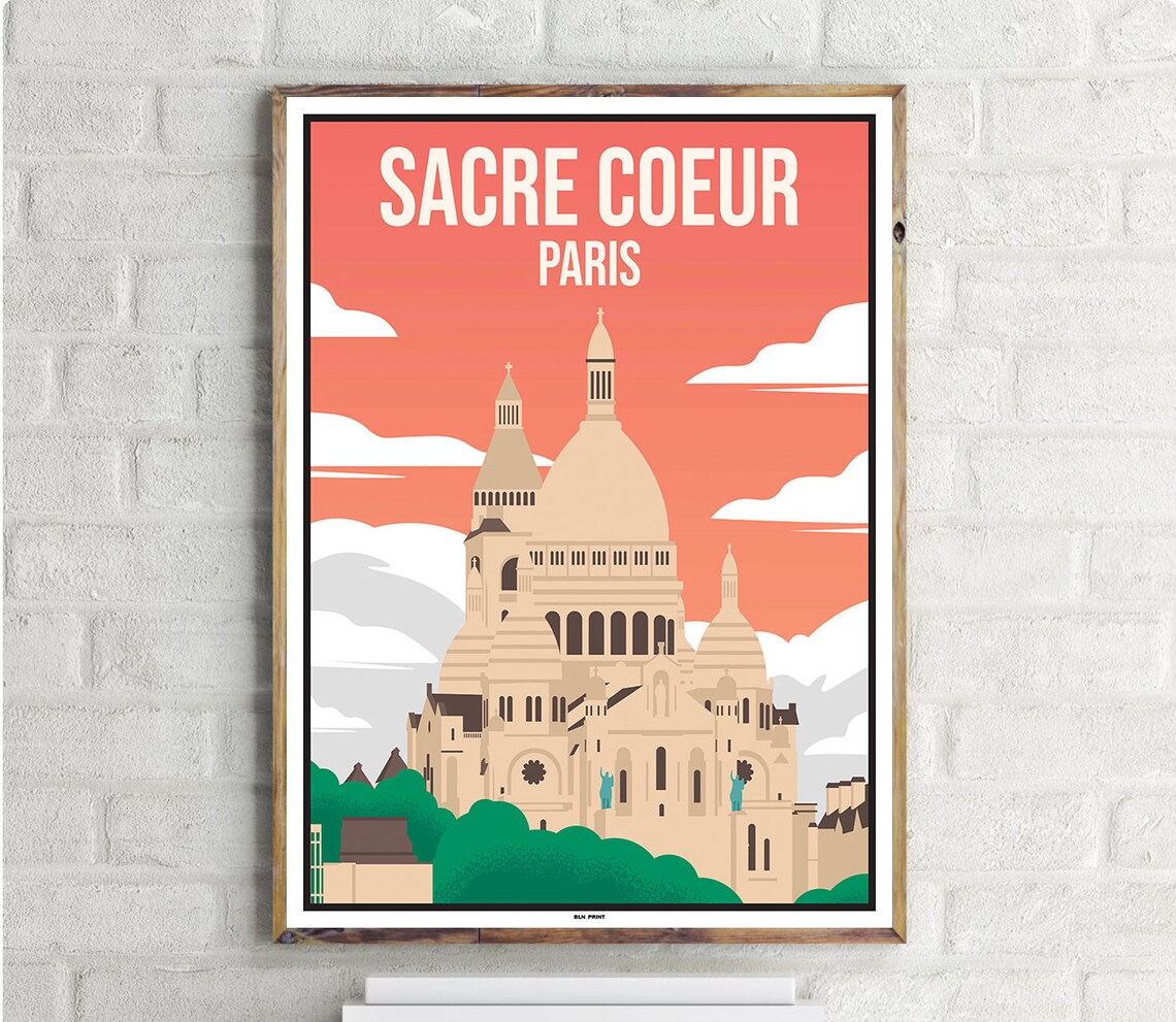Sacre Coeur Paris Vintage Travel Poster, Paris