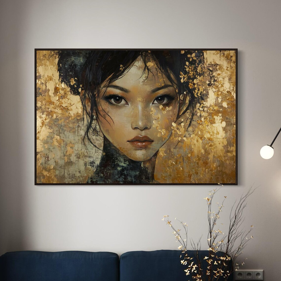 Asian Woman Portrait Gold Leaf Accents Elegant Luxury Fine Art Print
