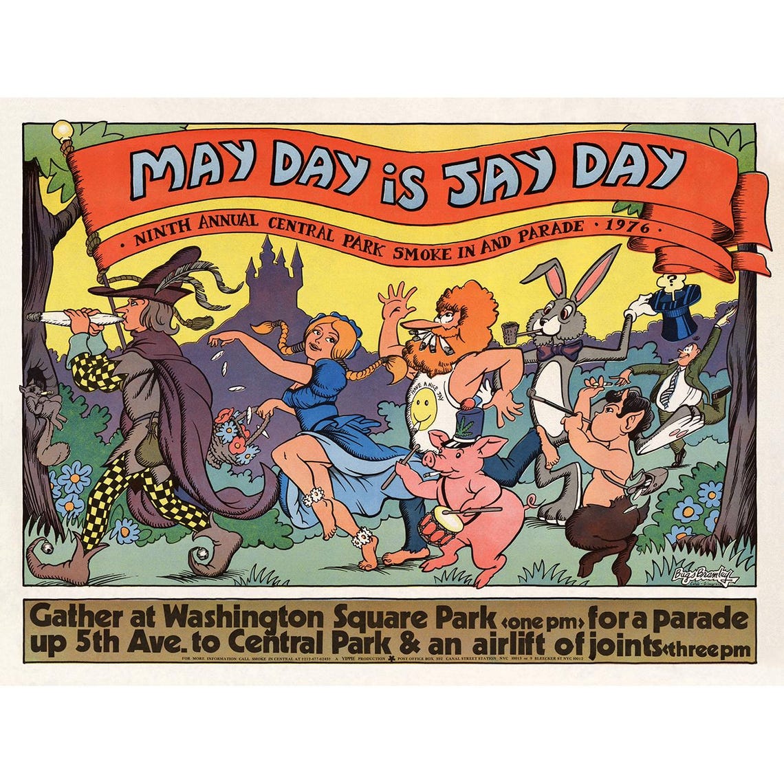 May Day Is Jay Day 1976 Central Park Parade Cartoon Party Poster