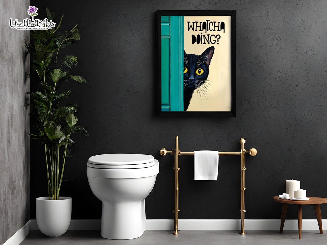 Whatcha Doing Black Cat Peeking Door Funny Sassy Kitty Art Poster - Image 3