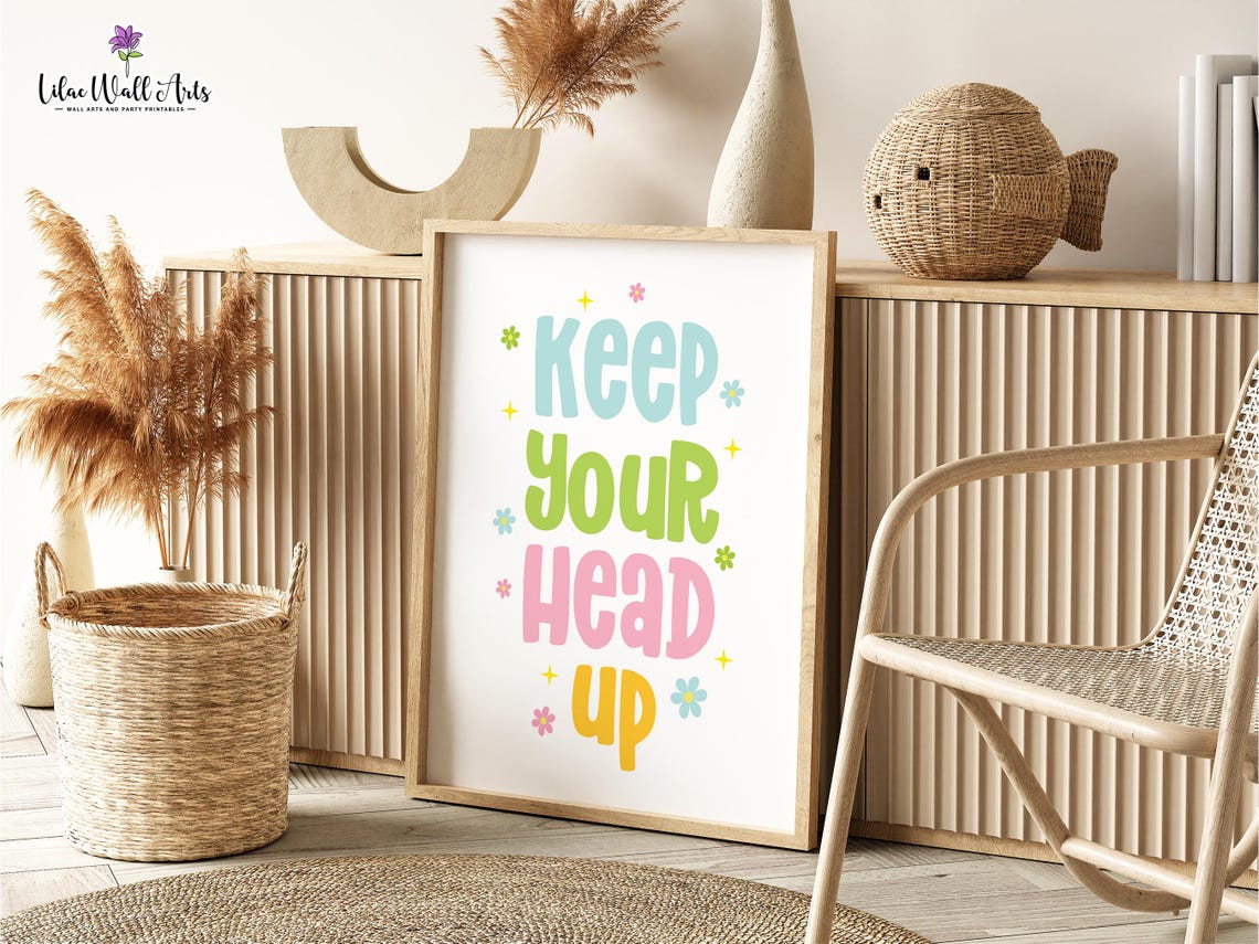 Keep Your Head Up Pastel Floral Affirmation Quote Wall Poster - Image 3