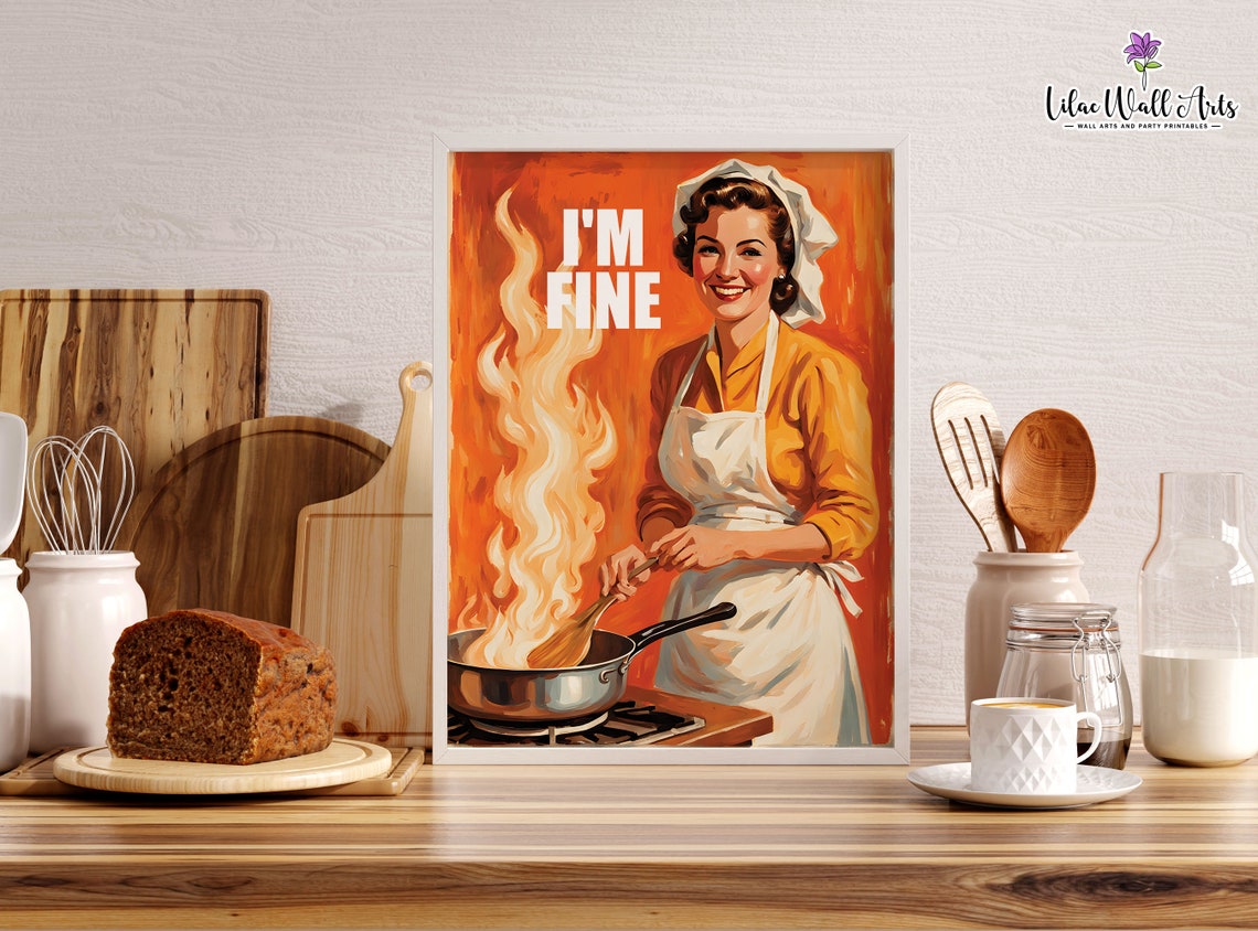 Im Fine Funny Retro Chef Kitchen Chaos Cooking Humor Poster Orange - Image 4