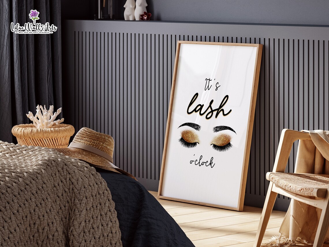 Its Lash Oclock Gold Glitter Eye Illustration Glam Salon Decor Poster - Image 2