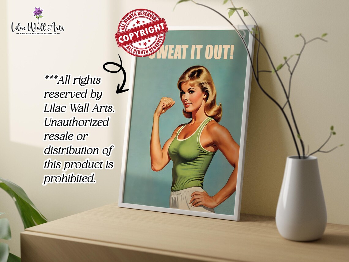 Sweat It Out Vintage Fitness Pin Up Girl Workout Gym Decor Poster - Image 3